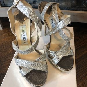 Jimmy Choo Glitter Champagne Vamp Heels size 37